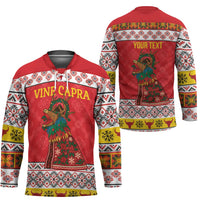Personalized Romania Christmas Hockey Jersey Romanian Carpet The Goat Dance - Wonder Print Shop