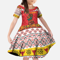 Personalized Romania Christmas Kid Short Sleeve Dress Romanian Carpet The Goat Dance - Wonder Print Shop