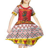 Personalized Romania Christmas Kid Short Sleeve Dress Romanian Carpet The Goat Dance - Wonder Print Shop