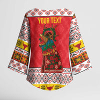 Personalized Romania Christmas Kimono Sleeve Blouse Romanian Carpet The Goat Dance - Wonder Print Shop