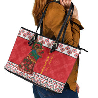 Personalized Romania Christmas Leather Tote Bag Romanian Carpet The Goat Dance - Wonder Print Shop