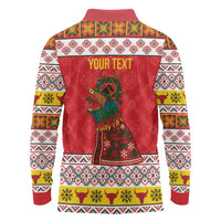 Personalized Romania Christmas Long Sleeve Polo Shirt Romanian Carpet The Goat Dance - Wonder Print Shop