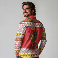 Personalized Romania Christmas Long Sleeve Polo Shirt Romanian Carpet The Goat Dance - Wonder Print Shop