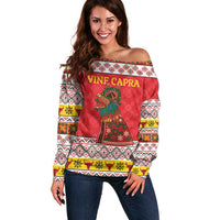 Personalized Romania Christmas Off Shoulder Sweater Romanian Carpet The Goat Dance - Wonder Print Shop