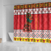 Personalized Romania Christmas Shower Curtain Romanian Carpet The Goat Dance - Wonder Print Shop