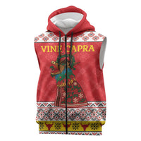 Personalized Romania Christmas Sleeveless Zip Hoodie Romanian Carpet The Goat Dance - Wonder Print Shop