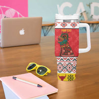 Personalized Romania Christmas Tumbler With Handle Romanian Carpet The Goat Dance - Wonder Print Shop