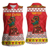 Personalized Romania Christmas Women Sleeveless Polo Shirt Romanian Carpet The Goat Dance - Wonder Print Shop