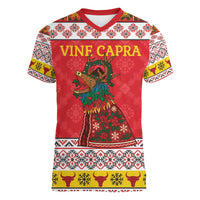 Personalized Romania Christmas Women V-Neck T-Shirt Romanian Carpet The Goat Dance - Wonder Print Shop