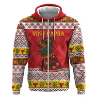 Personalized Romania Christmas Zip Hoodie Romanian Carpet The Goat Dance - Wonder Print Shop