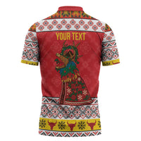 Personalized Romania Christmas Zipper Polo Shirt Romanian Carpet The Goat Dance - Wonder Print Shop
