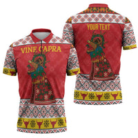 Personalized Romania Christmas Zipper Polo Shirt Romanian Carpet The Goat Dance - Wonder Print Shop