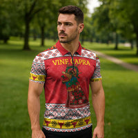 Personalized Romania Christmas Zipper Polo Shirt Romanian Carpet The Goat Dance - Wonder Print Shop