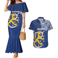 Finland Nordic Lion Couples Matching Mermaid Dress and Hawaiian Shirt Pride Of Suomi - Wonder Print Shop