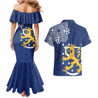 Finland Nordic Lion Couples Matching Mermaid Dress and Hawaiian Shirt Pride Of Suomi - Wonder Print Shop