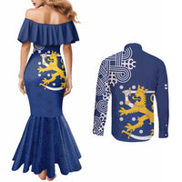 Finland Nordic Lion Couples Matching Mermaid Dress and Long Sleeve Button Shirt Pride Of Suomi - Wonder Print Shop