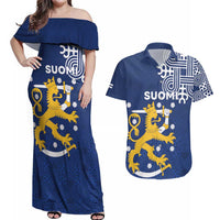 Finland Nordic Lion Couples Matching Off Shoulder Maxi Dress and Hawaiian Shirt Pride Of Suomi - Wonder Print Shop