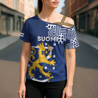 Finland Nordic Lion Cross Shoulder Shirt Pride Of Suomi - Wonder Print Shop