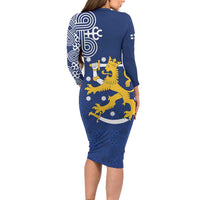 Finland Nordic Lion Family Matching Long Sleeve Bodycon Dress and Hawaiian Shirt Pride Of Suomi - Wonder Print Shop