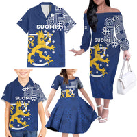 Finland Nordic Lion Family Matching Off The Shoulder Long Sleeve Dress and Hawaiian Shirt Pride Of Suomi - Wonder Print Shop