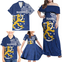 Finland Nordic Lion Family Matching Off Shoulder Maxi Dress and Hawaiian Shirt Pride Of Suomi - Wonder Print Shop