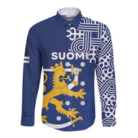 Finland Nordic Lion Long Sleeve Button Shirt Pride Of Suomi - Wonder Print Shop