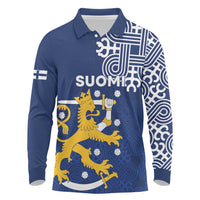 Finland Nordic Lion Long Sleeve Polo Shirt Pride Of Suomi - Wonder Print Shop