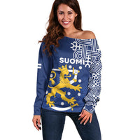 Finland Nordic Lion Off Shoulder Sweater Pride Of Suomi - Wonder Print Shop