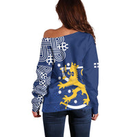 Finland Nordic Lion Off Shoulder Sweater Pride Of Suomi - Wonder Print Shop