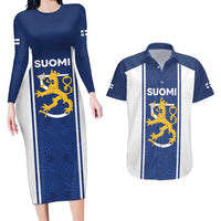 Personalized Finland Suomi Lion Couples Matching Long Sleeve Bodycon Dress and Hawaiian Shirt Pride Of The North - Wonder Print Shop