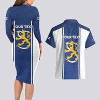 Personalized Finland Suomi Lion Couples Matching Long Sleeve Bodycon Dress and Hawaiian Shirt Pride Of The North - Wonder Print Shop