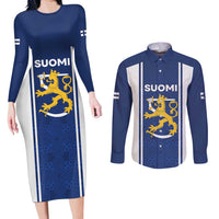 Personalized Finland Suomi Lion Couples Matching Long Sleeve Bodycon Dress and Long Sleeve Button Shirt Pride Of The North - Wonder Print Shop