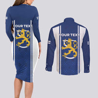 Personalized Finland Suomi Lion Couples Matching Long Sleeve Bodycon Dress and Long Sleeve Button Shirt Pride Of The North - Wonder Print Shop