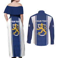 Personalized Finland Suomi Lion Couples Matching Off Shoulder Maxi Dress and Long Sleeve Button Shirt Pride Of The North - Wonder Print Shop