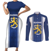 Personalized Finland Suomi Lion Couples Matching Short Sleeve Bodycon Dress and Long Sleeve Button Shirt Pride Of The North - Wonder Print Shop