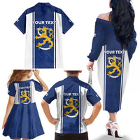 Personalized Finland Suomi Lion Family Matching Off The Shoulder Long Sleeve Dress and Hawaiian Shirt Pride Of The North - Wonder Print Shop