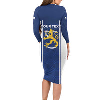 Personalized Finland Suomi Lion Long Sleeve Bodycon Dress Pride Of The North - Wonder Print Shop
