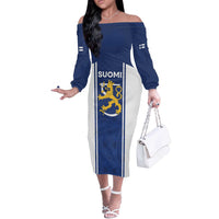 Personalized Finland Suomi Lion Off The Shoulder Long Sleeve Dress Pride Of The North - Wonder Print Shop