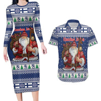 Funny Finland Christmas Couples Matching Long Sleeve Bodycon Dress and Hawaiian Shirt Hauskaa Joulua Joulupukki - Wonder Print Shop