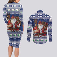 Funny Finland Christmas Couples Matching Long Sleeve Bodycon Dress and Long Sleeve Button Shirt Hauskaa Joulua Joulupukki - Wonder Print Shop