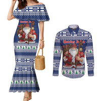 Funny Finland Christmas Couples Matching Mermaid Dress and Long Sleeve Button Shirt Hauskaa Joulua Joulupukki - Wonder Print Shop