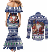Funny Finland Christmas Couples Matching Mermaid Dress and Long Sleeve Button Shirt Hauskaa Joulua Joulupukki - Wonder Print Shop