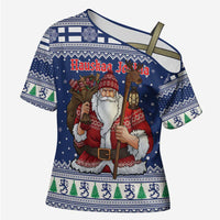 Funny Finland Christmas Cross Shoulder Shirt Hauskaa Joulua Joulupukki - Wonder Print Shop