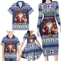 Funny Finland Christmas Family Matching Long Sleeve Bodycon Dress and Hawaiian Shirt Hauskaa Joulua Joulupukki - Wonder Print Shop