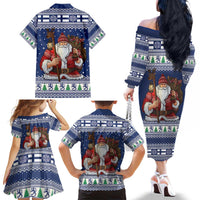 Funny Finland Christmas Family Matching Off The Shoulder Long Sleeve Dress and Hawaiian Shirt Hauskaa Joulua Joulupukki - Wonder Print Shop