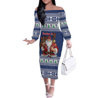 Funny Finland Christmas Family Matching Off The Shoulder Long Sleeve Dress and Hawaiian Shirt Hauskaa Joulua Joulupukki - Wonder Print Shop