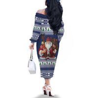 Funny Finland Christmas Family Matching Off The Shoulder Long Sleeve Dress and Hawaiian Shirt Hauskaa Joulua Joulupukki - Wonder Print Shop