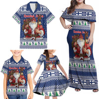 Funny Finland Christmas Family Matching Off Shoulder Maxi Dress and Hawaiian Shirt Hauskaa Joulua Joulupukki - Wonder Print Shop