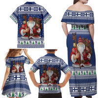 Funny Finland Christmas Family Matching Off Shoulder Maxi Dress and Hawaiian Shirt Hauskaa Joulua Joulupukki - Wonder Print Shop