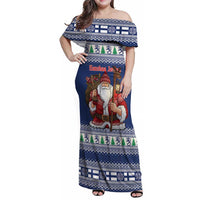Funny Finland Christmas Family Matching Off Shoulder Maxi Dress and Hawaiian Shirt Hauskaa Joulua Joulupukki - Wonder Print Shop